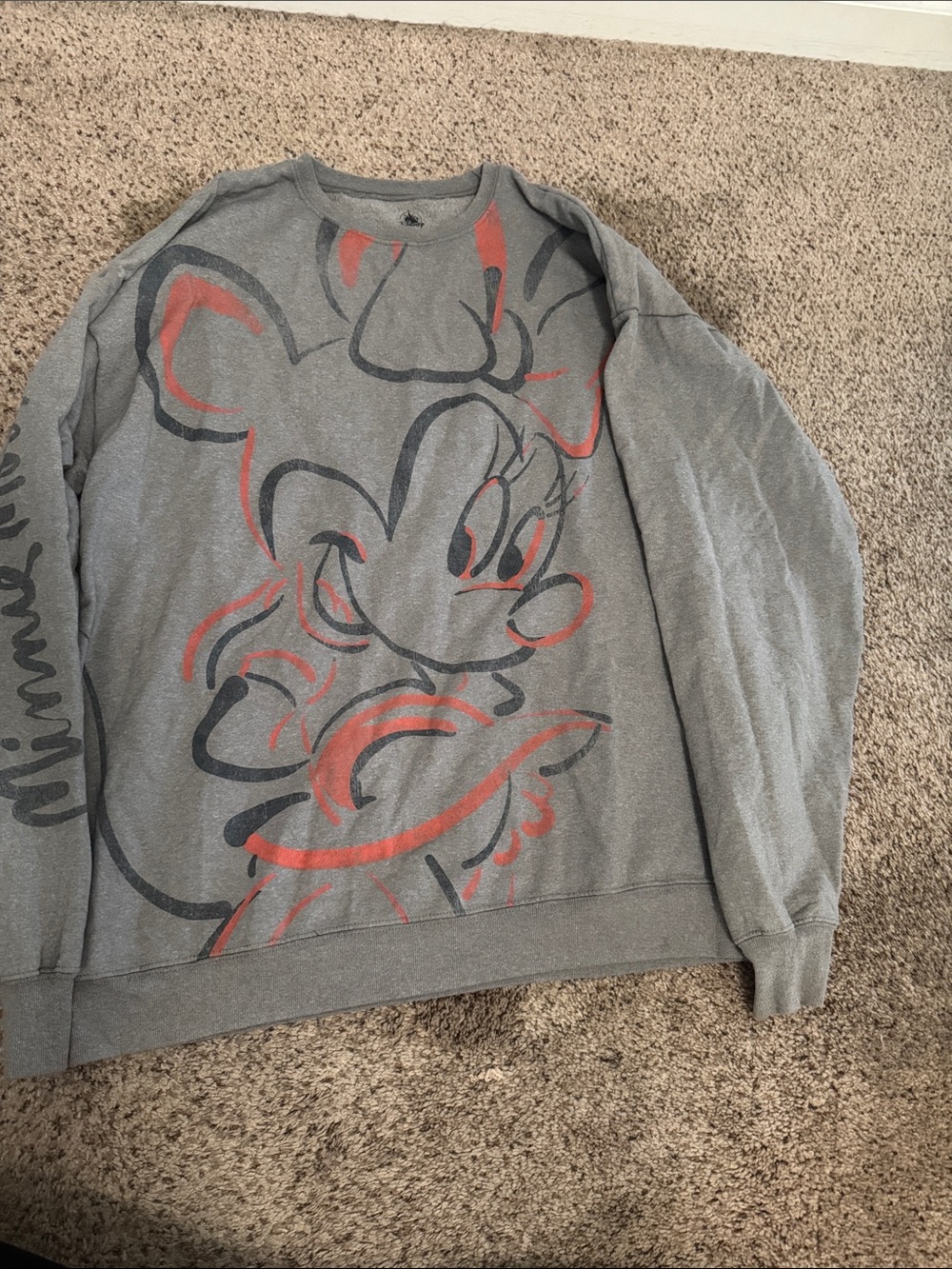 Gray Crewneck Sweater with Minnie Mouse Graphic